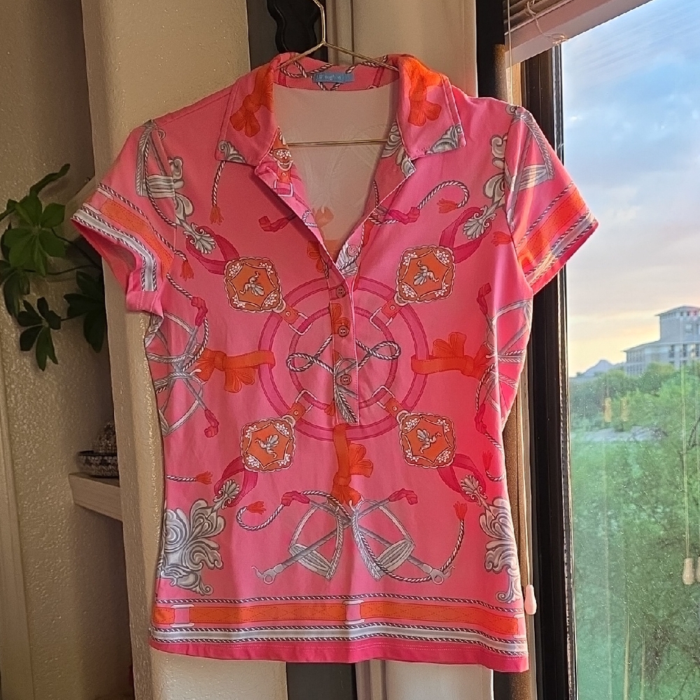 J. Mclaughlin Pink Pull Over Button Pink Equestri… - image 1